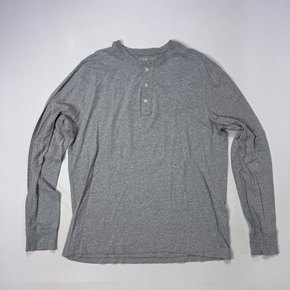 J.Crew Mens Henley Shirt XL Gray Long Sleeve Cotton Casual Tee Minimalist Modern